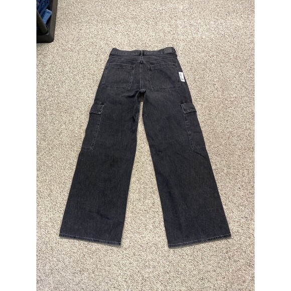 6 American Eagle Super High-Rise Baggy Wide Leg Lightly Distressed Black - Picture 4 of 6